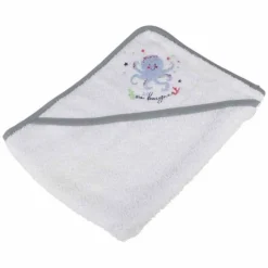 Cape de Bain en Coton Pieuvre 75cm Gris & Blanc