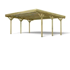 Carport adossé toit plat - Bois traité autoclave - 2 voitures - 30,9m² - JEAN