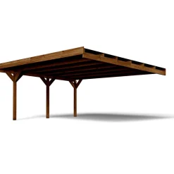 Carport adossé toit plat - Bois traité autoclave - 2 voitures - 30,9 m² - VICTOR