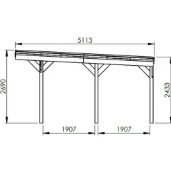 Carport adossé toit plat - Bois traité autoclave - 2 voitures - 30,9 m² - VICTOR