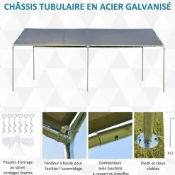 Carport auvent pour voiture 5,95L x 2,90l x 2,60H m acier galvanisé robuste PE haute densité