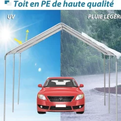 Carport auvent pour voiture 5,95L x 2,90l x 2,60H m acier galvanisé robuste PE haute densité