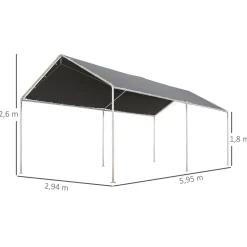 Carport auvent pour voiture 5,95L x 2,90l x 2,60H m acier galvanisé robuste PE haute densité