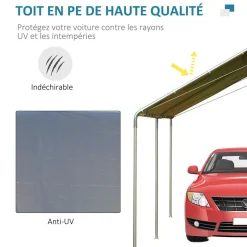 Carport auvent pour voiture 5,95L x 2,90l x 2,60H m acier galvanisé robuste PE haute densité