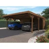 Carport avec remise - Bois traité en autoclave - 2 voitures - 31,7+3,6m² - LEON