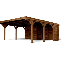 Carport avec remise - Bois traité en autoclave - 2 voitures - 31,7+3,6m² - LEON