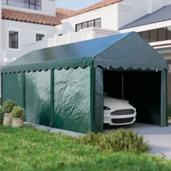 Carport tente de garage 3 x 6 m abri voiture exterieur avec 2 portes enroulables PE vert