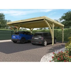 Carport toit plat - Bois traité autoclave - 2 voitures - 30,9 m² - VICTOR MODERN