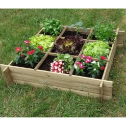 Carré Potager avec séparateurs - Bois - 90x90x20cm