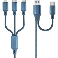 Câble de charge Lightning/USB/USB C 1.2m - Bleu