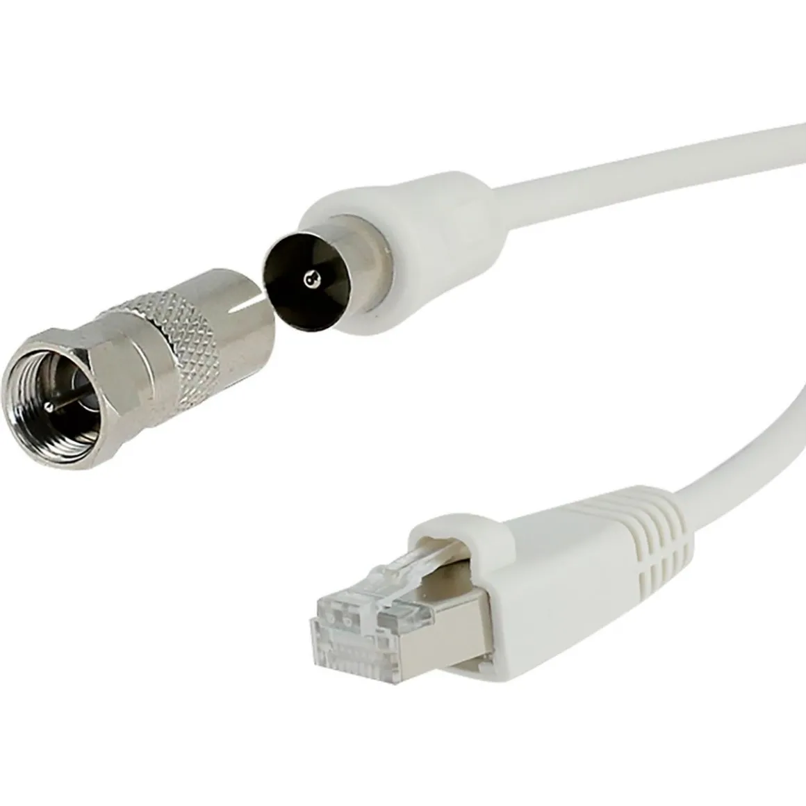 Câble RJ45 / Coaxial TV - 2 mètres mâle + adaptateur F mâle / Coaxial femelle