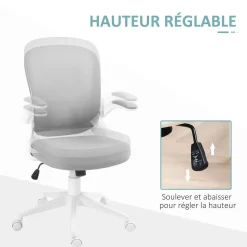 Chaise de bureau design ergonomique réglable accoudoirs relevables maille tissu gris