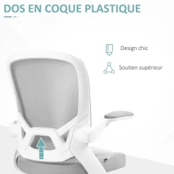 Chaise de bureau design ergonomique réglable accoudoirs relevables maille tissu gris