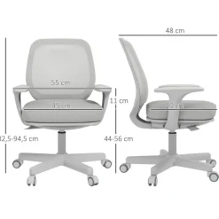 Chaise de bureau ergonomique hauteur réglable pivotante 360° revêtement maille gris