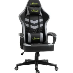 Chaise de bureau gaming réglable - coussin lombaires et tétière inclus - fonction bascule verrouillable - noir gris