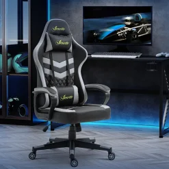 Chaise de bureau gaming réglable - coussin lombaires et tétière inclus - fonction bascule verrouillable - noir gris