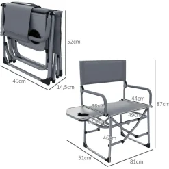 Chaise de camping plage pliable - plateau porte-gobelet - métal oxford gris