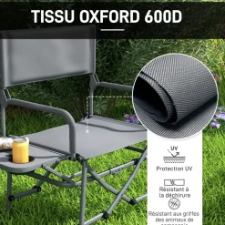 Chaise de camping plage pliable - plateau porte-gobelet - métal oxford gris
