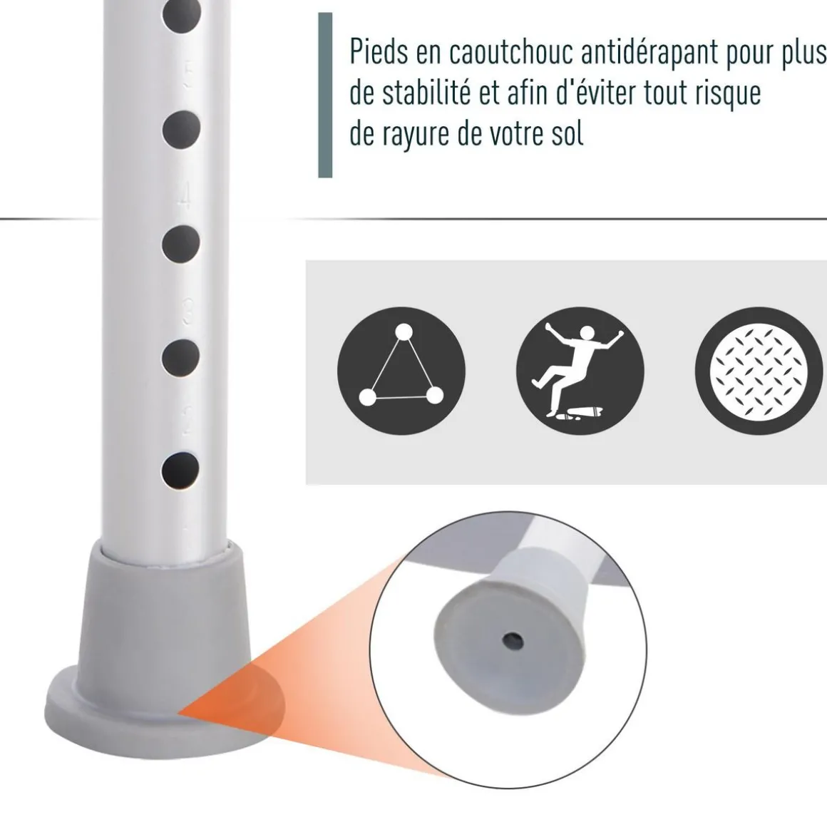 Chaise de douche siège de douche ergonomique hauteur réglable pieds antidérapants charge max. 136 Kg alu HDPE gris