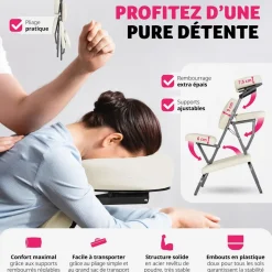 Chaise de massage, avec rembourrage épais, sac de transport