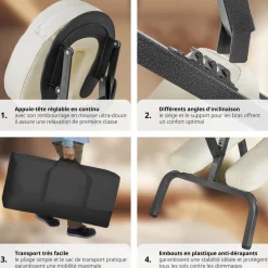 Chaise de massage, avec rembourrage épais, sac de transport