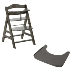 Chaise haute Alpha Select Gris foncé + Tablette pour chaise haute en bois Alpha Wooden Tray Gris foncé