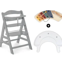 Chaise haute Alpha+B Gris + Plateau de jeu musical Alpha Play Music Set Zebra White