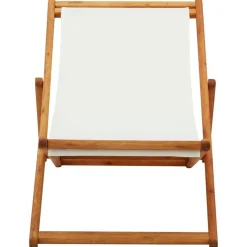 Chaise pliable de plage bois d'eucalyptus et tissu blanc creme