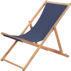 Chaise pliable de plage Tissu et cadre en bois Bleu