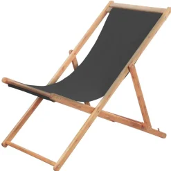 Chaise pliable de plage Tissu et cadre en bois Gris
