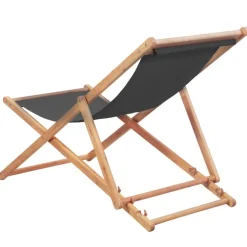 Chaise pliable de plage Tissu et cadre en bois Gris