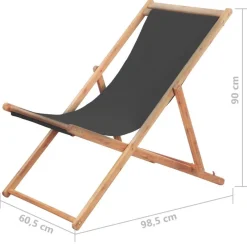 Chaise pliable de plage Tissu et cadre en bois Gris