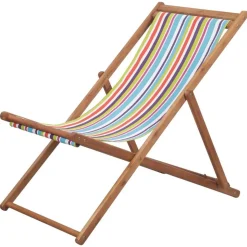 Chaise pliable de plage Tissu et cadre en bois Multicolore