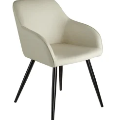 Chaise rembourrée avec revêtement en tissu pied acier crème/noir