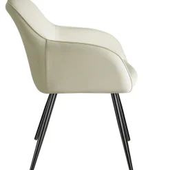 Chaise rembourrée avec revêtement en tissu pied acier crème/noir