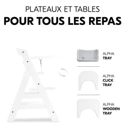 Chaises hautes Alpha+B Blanc + Accessoires de chaise haute en bois Alpha Wooden Tray Charcoal