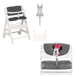 Chaises hautes Beta+B Blanc + Coussin chaise haute en bois Highchair Pad Deluxe Minnie Mouse Gris