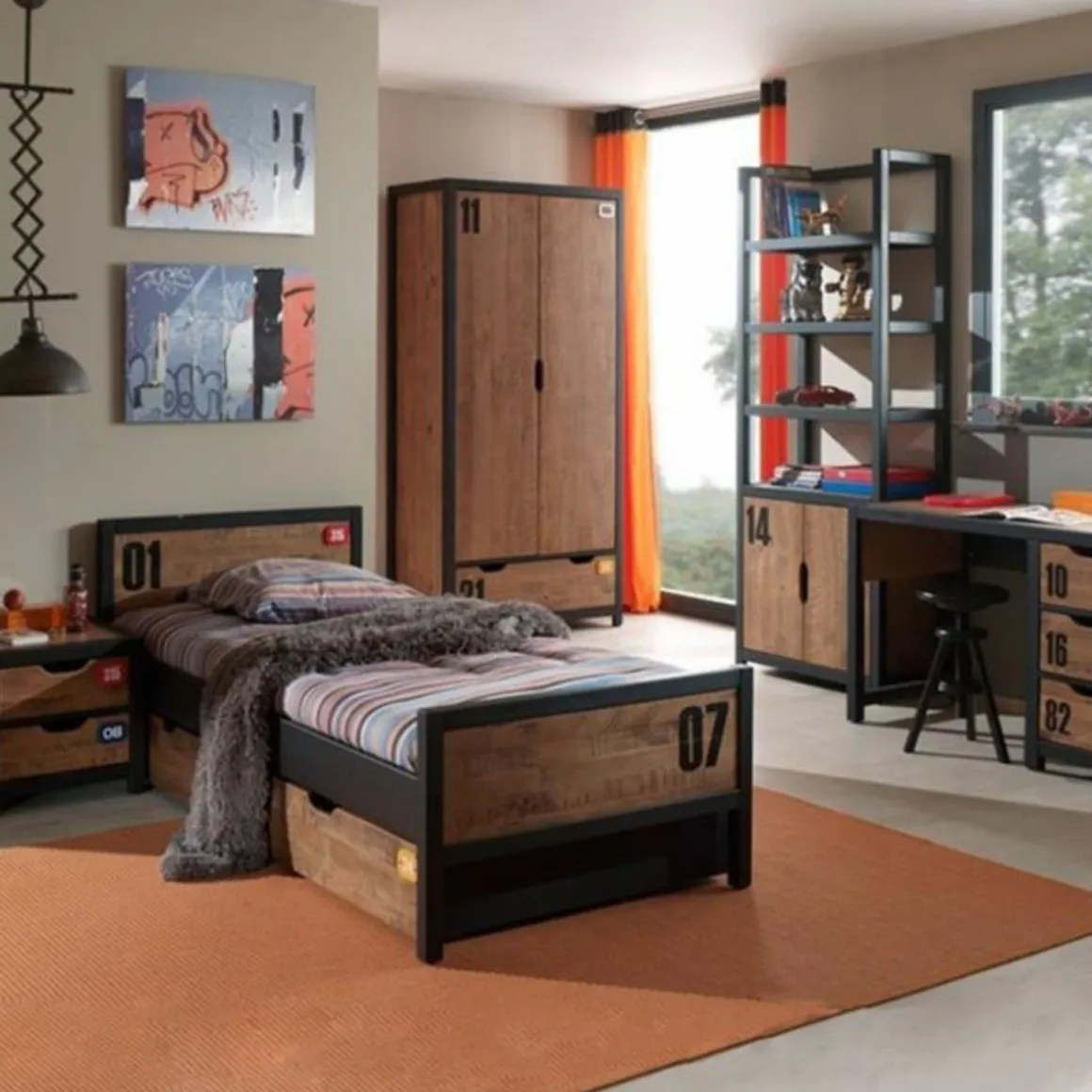 Chambre Complète Enfant 5P Alex Marron & Noir