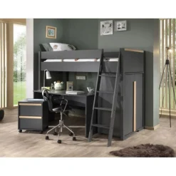 Chambre Complète Enfant 4P London 90x200cm Anthracite