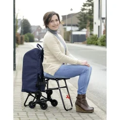 Chariot de courses avec siège - Sac isotherme 35 L - Bleu foncé
