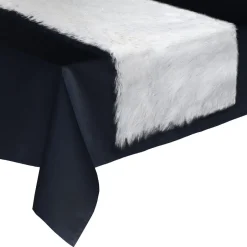 Chemin de table Noël imitiation fourrure Fantasy - L. 150 x l. 45 cm - Blanc à paillettes argents
