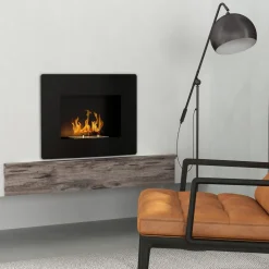 Cheminée bioéthanol encastrable design - 0,9L - 66 x 16 x 52 cm - acier inox. noir