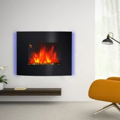 Cheminée électrique murale éclairages latéraux LED design avant-gardiste affichage LED avec télécommande et minuterie 900/1800 W luminosité réglable noir