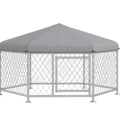 Chenil pour chien entièrement couvert - enclos chien - dim. 210L x 185l x 120H cm - porte verrouillable - acier galvanisé gris