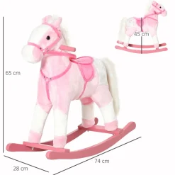 Cheval à bascule cheval de cowboy effet sonore selle rênes rose blanc