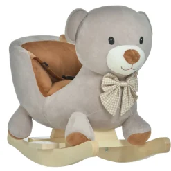 Cheval à bascule jouet à bascule ourson fauteuil intégré ceinture de sécurité fonction sonore grognement gris marron