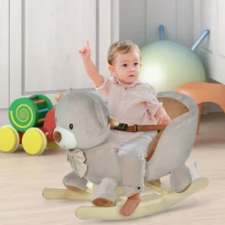 Cheval à bascule jouet à bascule ourson fauteuil intégré ceinture de sécurité fonction sonore grognement gris marron