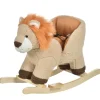 Cheval à bascule modèle lion fonction musicale selle grand confort peluche courte douce bois peuplier marron dim. 68L x 35l x 50H cm