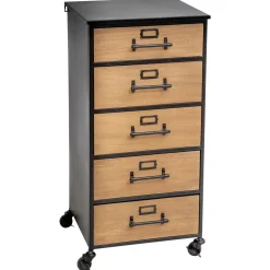 Chiffonnier en métal et bois sur roulettes 5 tiroirs H87cm PARIS