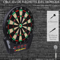 Cible jeu de flechettes électronique professionnel 243 jeux variés noir